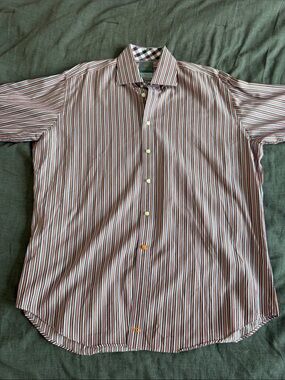 Thomas Dean Men's Multi-Stripe Dress Shirt - Pink, White, Blue